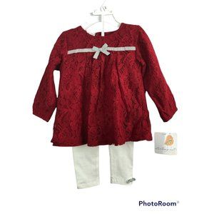 NWT Starting Out Baby Girl 2 piece‎ Holiday 9 months Red Lace Top White Leggings